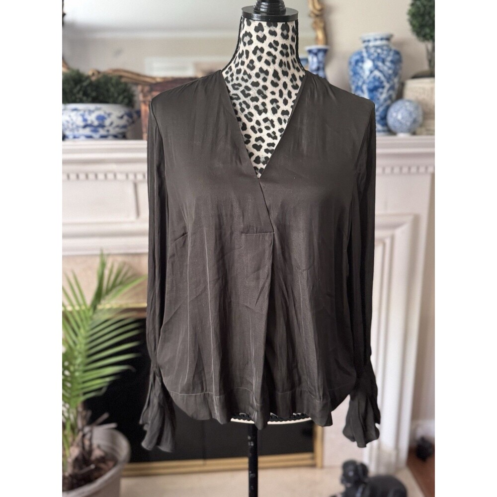 Adyson Parker Women’s Long-sleeve V-neck Blouse L Dark Olive Elegant Witchy New